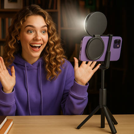 Magnetic Phone Holder with LED Mirror Light