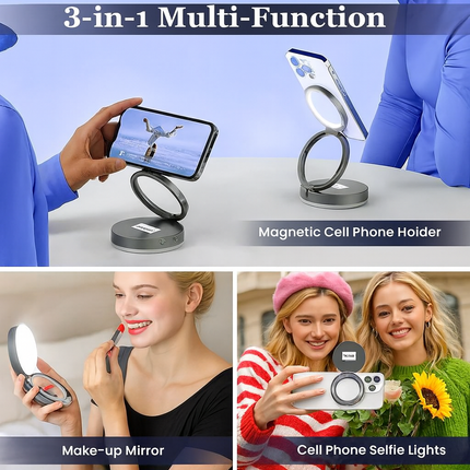 Magnetic Phone Holder with LED Mirror Light