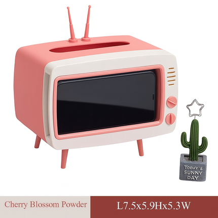 Retro TV Tissue Box Holder (Pink and White)