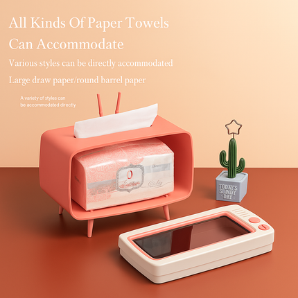 Retro TV Tissue Box Holder (Pink and White)