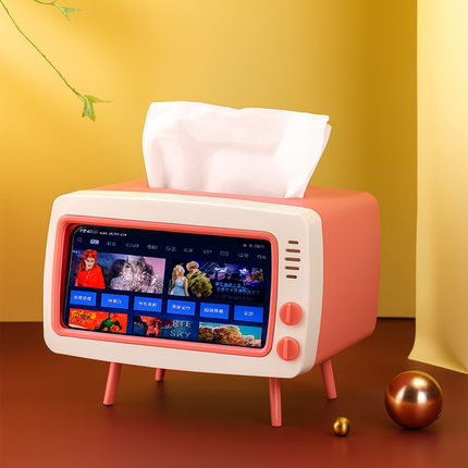 Retro TV Tissue Box Holder (Pink and White)