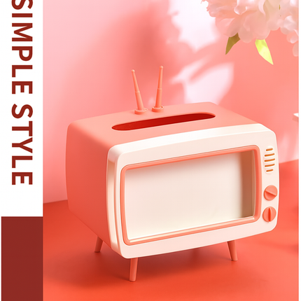 Retro TV Tissue Box Holder (Pink and White)