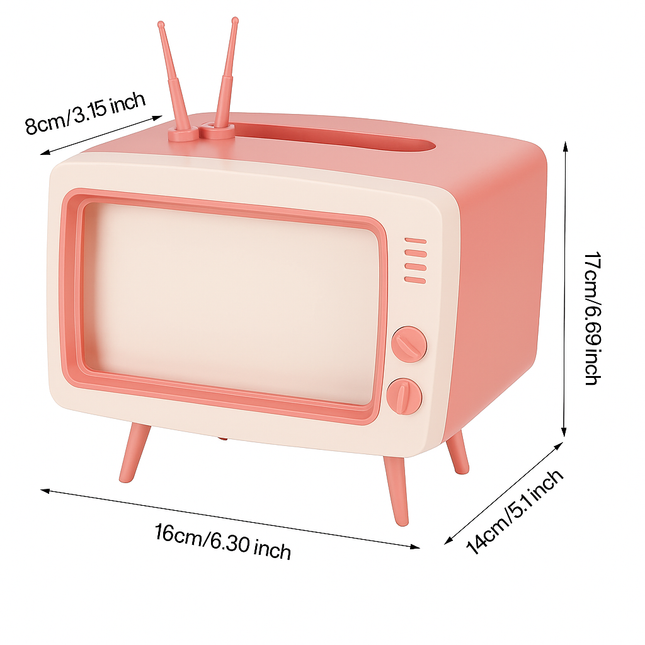 Retro TV Tissue Box Holder (Pink and White)