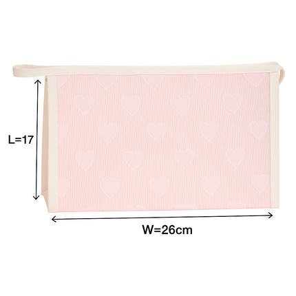Mesh Cosmetic Pouch with Heart Design(Pink)