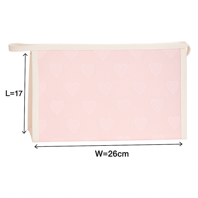 Mesh Cosmetic Pouch with Heart Design(Pink)