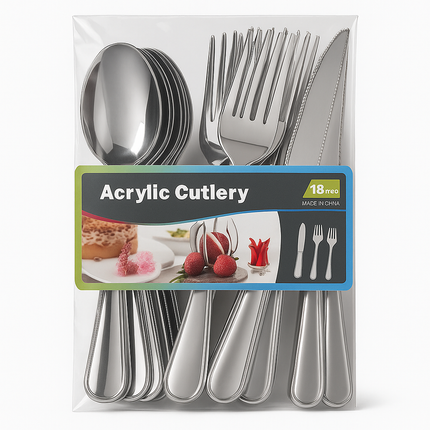 Eco-Friendly Biodegradable Acrylic Cutlery Set Pack of 18