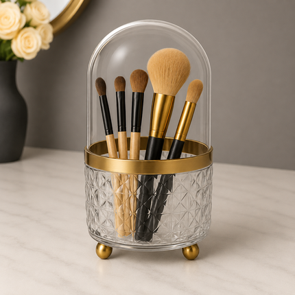 360° Rotating Makeup Organizer with Golden Base