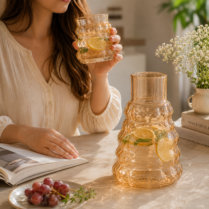 Premium Amber Glass Jug & Tumbler Set