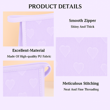 Mesh Cosmetic Pouch with Heart Design(Purple)