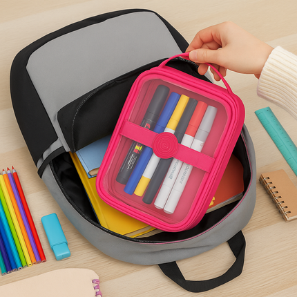 Transparent Multipurpose Pouch with Handle(Pink)