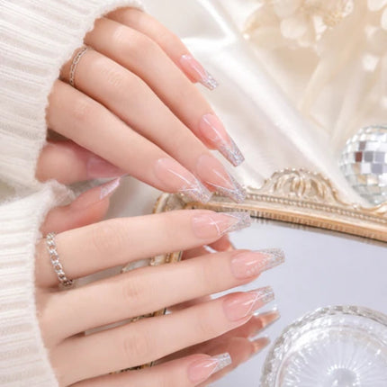 Ready to use Acrylic gel nails-Glitter Coffin French(P011-07)