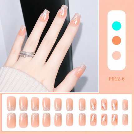 Ready to use Acrylic gel nails- Peach with rhineston (P012-06)