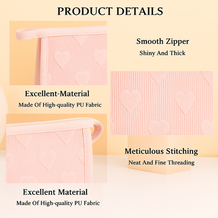 Mesh Cosmetic Pouch with Heart Design(Pink)
