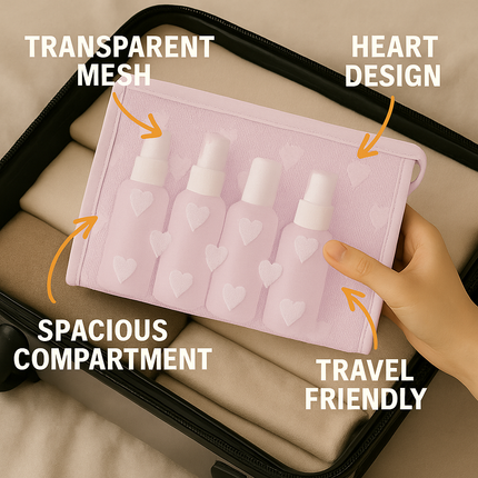 Mesh Cosmetic Pouch with Heart Design(Purple)