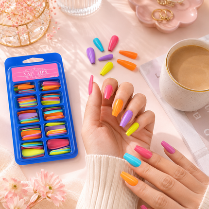 Pack of 100 ready to use coffin nails(Neon)