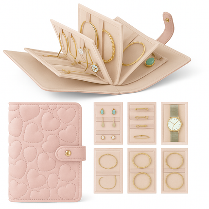 Coslifestore Heart Quilted Travel jewellery Organizer â Portable Waterproof PU Leather Case with L