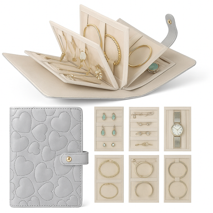 Heart Quilted Travel jewellery Organizer(Elegant Grey)