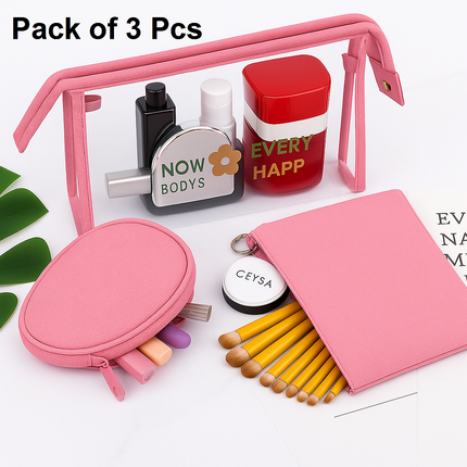 3-in-1 Makeup Bag Set (Pink)