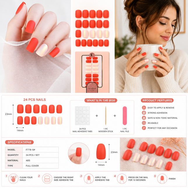 Orange Gold Glam Nails(778-05)