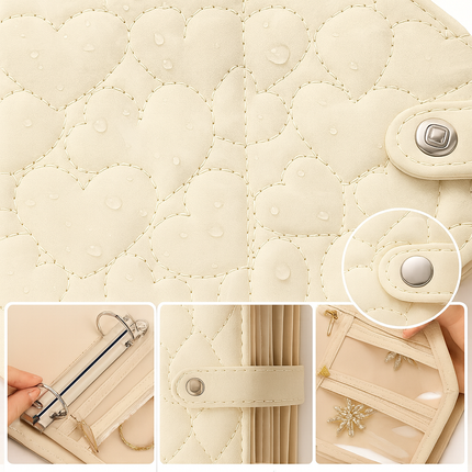 Heart Quilted Travel jewellery Organizer(Off white)