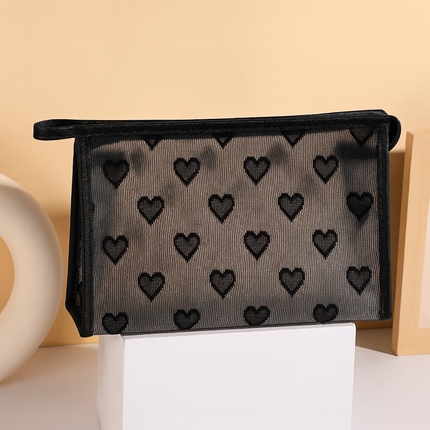 Coslifestore Mesh Cosmetic Pouch with Heart Design â Travel Makeup Bag Organizer for Women â Tra