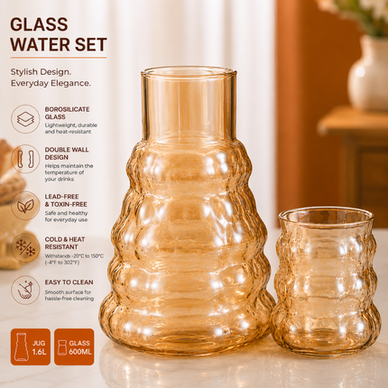 Premium Amber Glass Jug & Tumbler Set