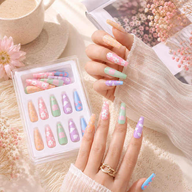 Ready to use Acrylic gel nails-quirky cherry avocado and flower(P019-3)