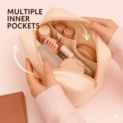 Quilted Makeup Travel Bag (Peach)