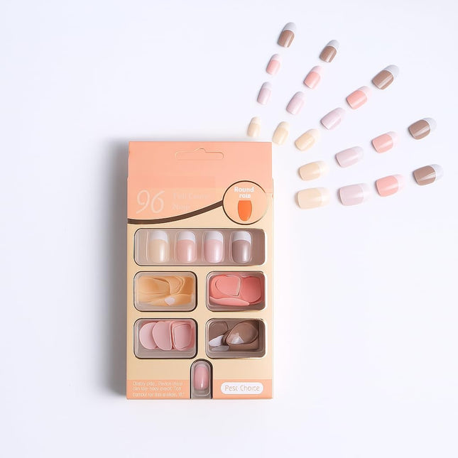 Pack of 96 Press On Nails (French round- nudes and pinks)