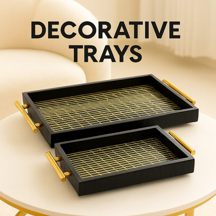 Premium Decorative Tray Set with gold handles (Black)