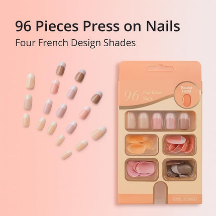 Pack of 96 Press On Nails (French round- nudes and pinks)