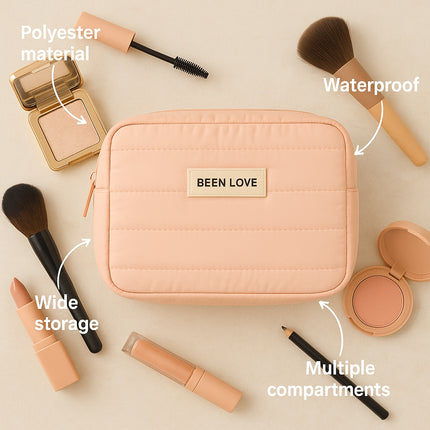Quilted Makeup Travel Bag (Peach)