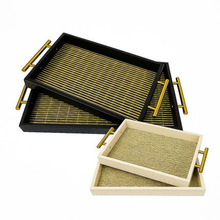 Premium Decorative Tray Set with gold handles (Black)